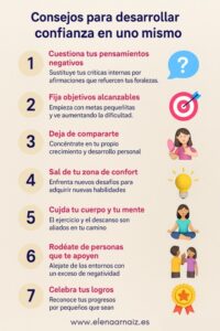 infografia con estrategias para desarrollar confianza en uno mismo