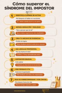 infografia con pasos para superar el síndrome del impostor en el trabajo
