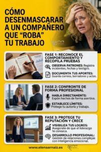 infografia como desenmascarar a un compañero de trabajo que se aprovecha de tu trabajo